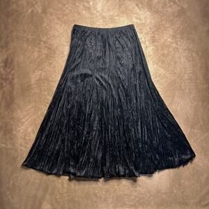Vintage 90s Laura Ashley Black Velour Maxi Skirt Elastic Waist Whimsigoth Goth